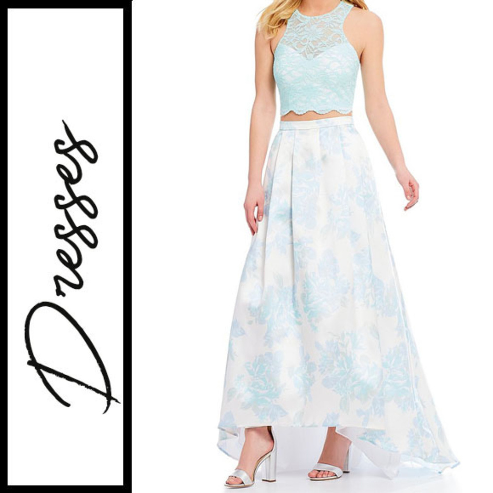 Lace X-Back Top with Floral Skirt Two-Piece